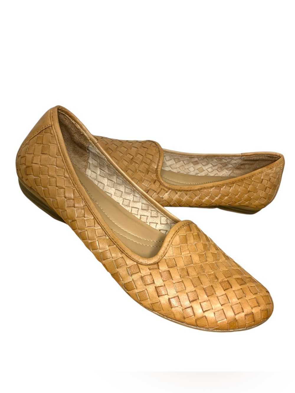 Naturalizer Woven Leather Loafers Ballet Flats Tan Sz 9.5 Comfort Slip-On Shoes